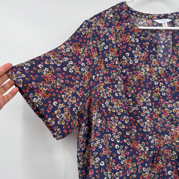 Time Tru Dress Women XXXL Blue Floral Short Sleeve Tiered Blossom Cottage Boho - Picture 2 of 12